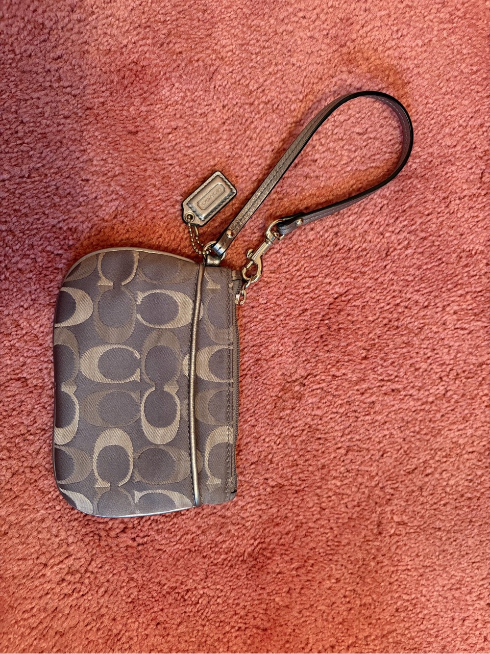Coach Monogram Canvas Wristlet in Brown and Beige
